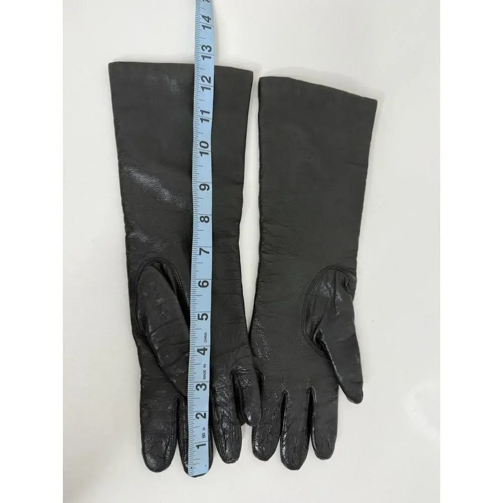 VTG Fownes Long Leather Womens driving gloves lined black size 7